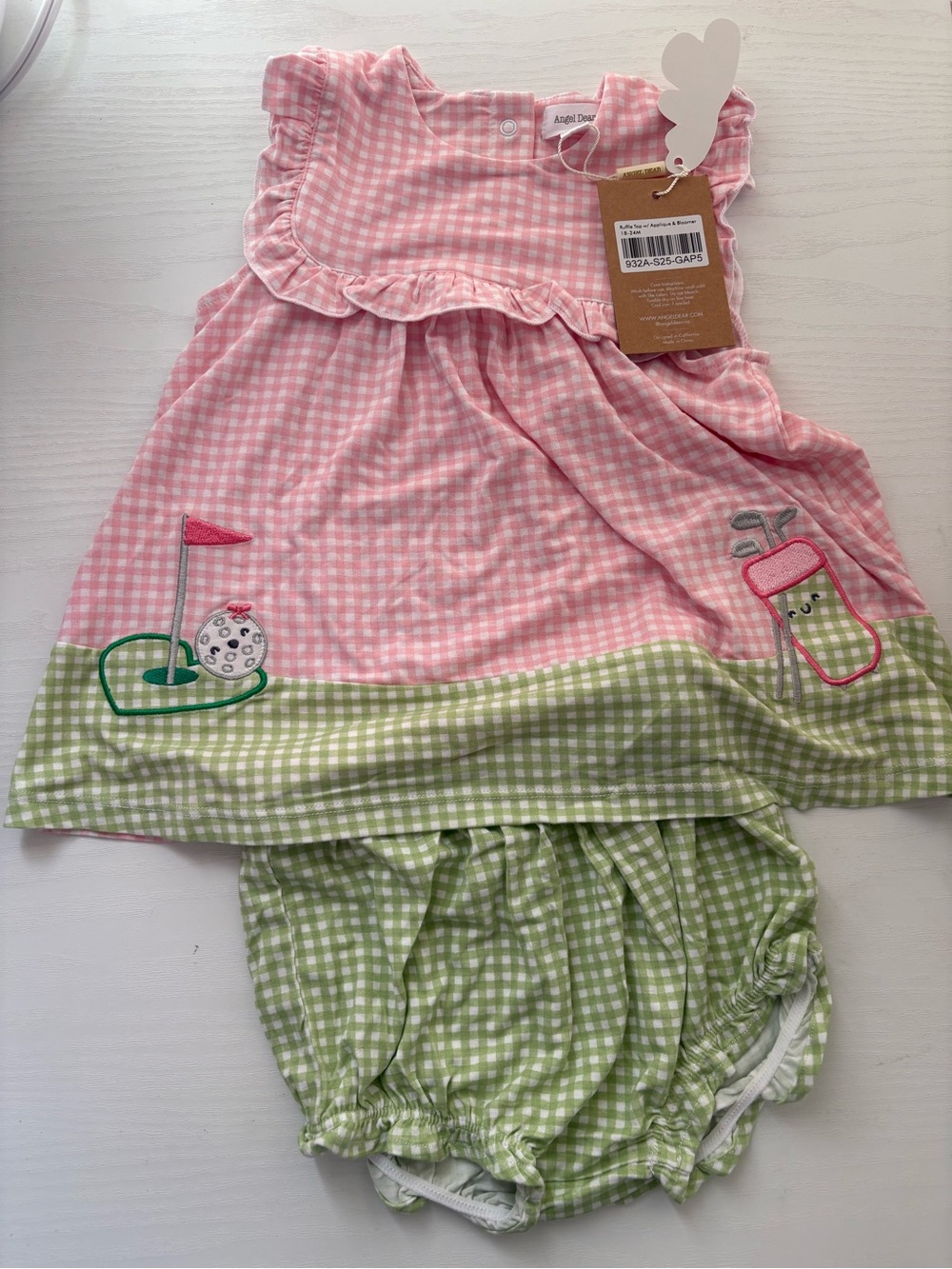 Angel Dear Pink & Green Gingham Golf Dress Set